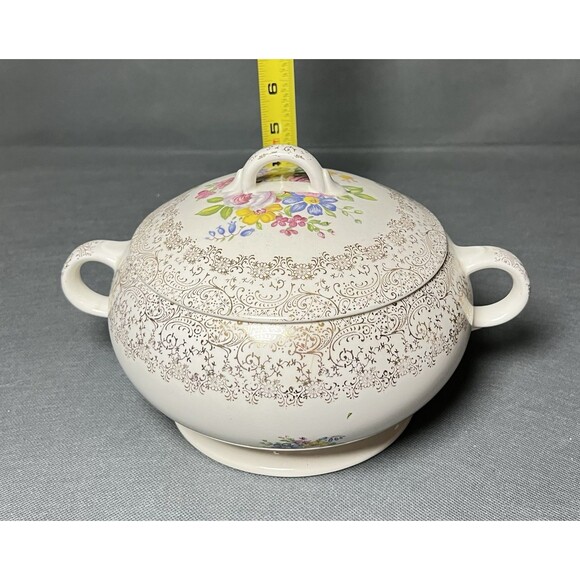 Soup Tureen Royal China Rose Glory Union Made 24 Kt Gold-Vintage 1950s - Picture 6 of 7